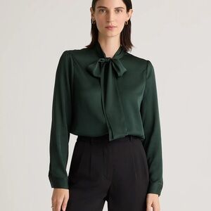 Quince Washable Stretch Silk Tie Neck Blouse
